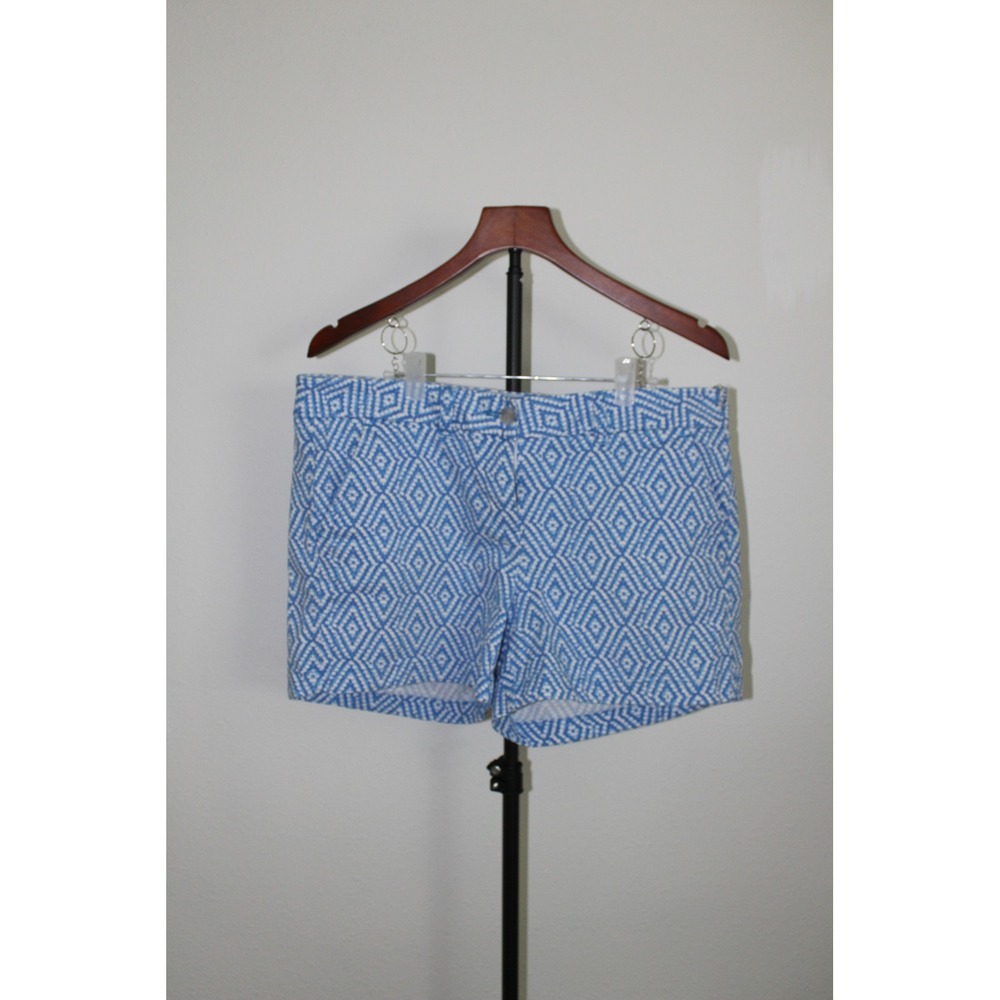 Southern Tide Women's Blue White Geometric Diamond Print Shorts Size 10 Preppy